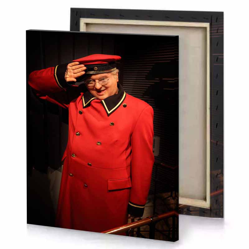 a man in red coat and hat smoky black canvas