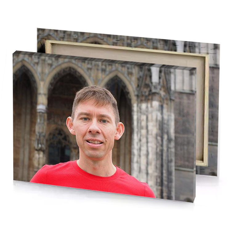 a man in red shirt standing front of church radical canvas