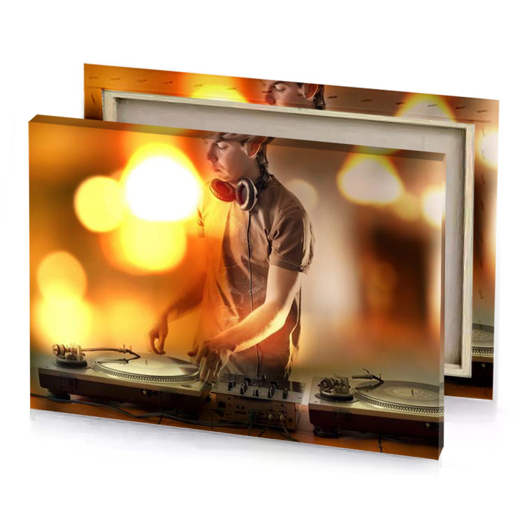 a man in shirt and tie is playing turntable chocolate canvas