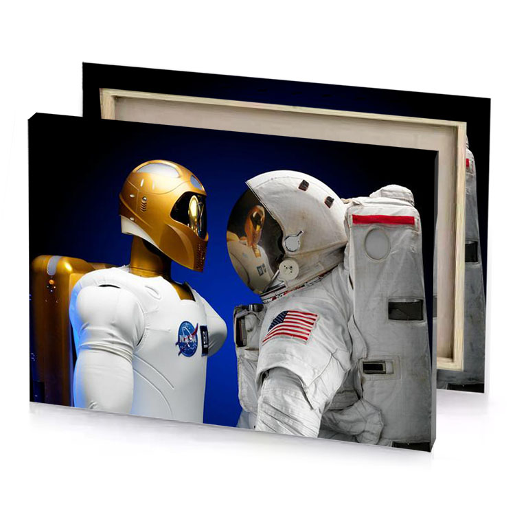a man in space suit and woman zaffre canvas