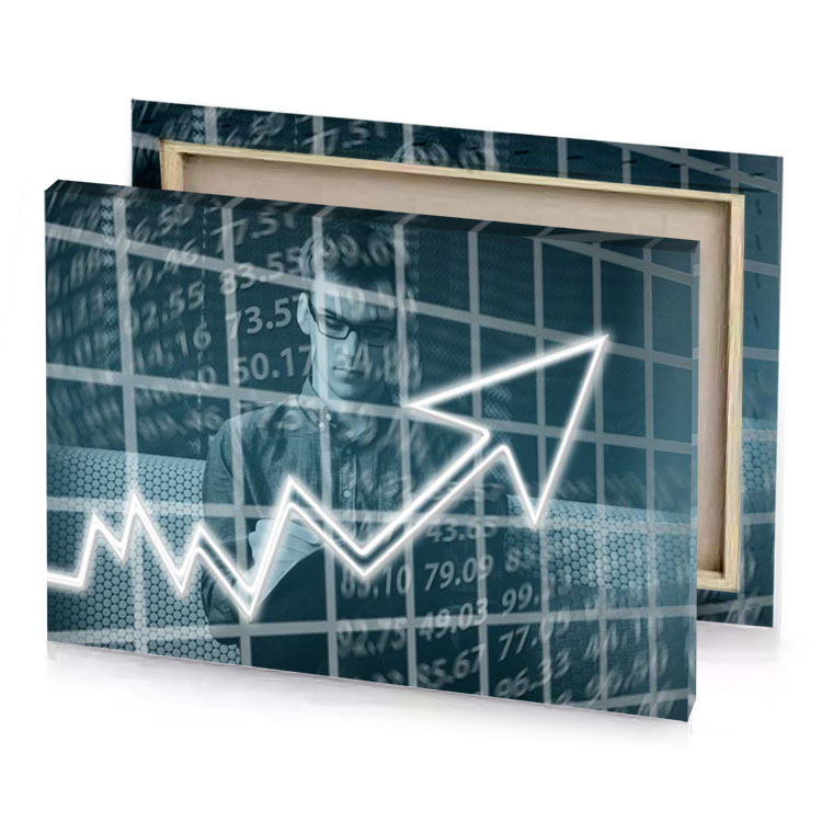 a man in suit and glasses looking at chart lavender canvas