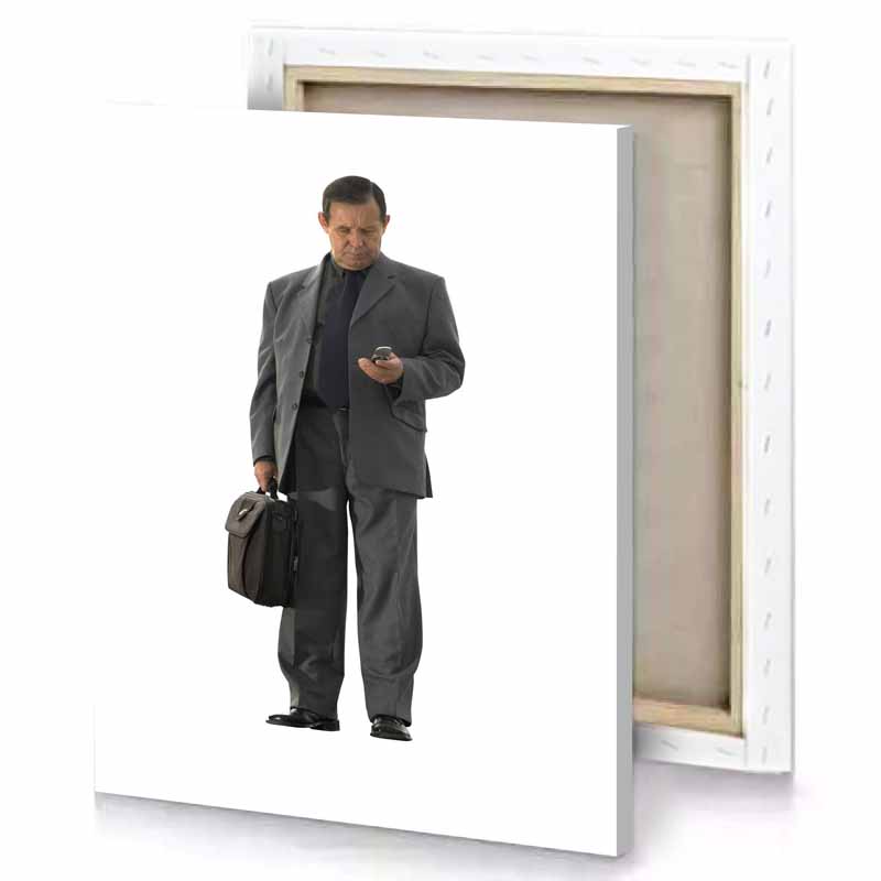 a man in suit and tie holding briefcase taupe canvas