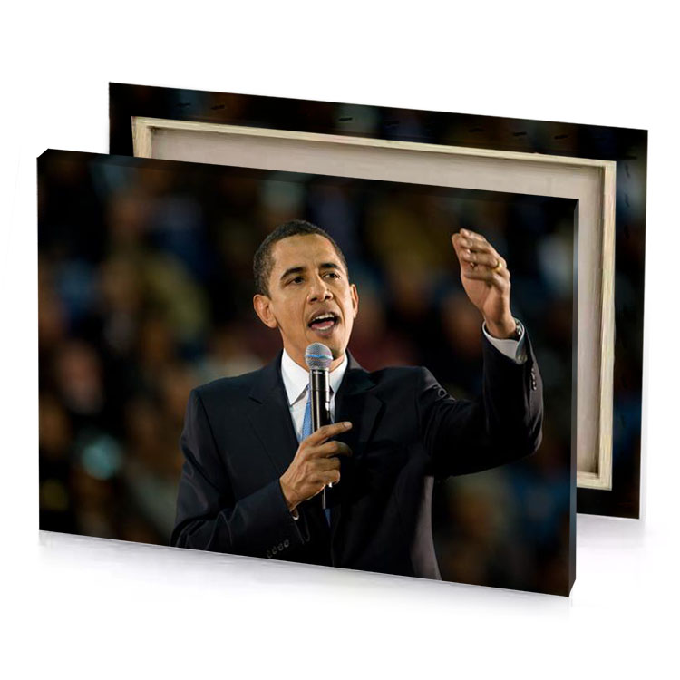 a man in suit and tie holding microphone smoky black canvas