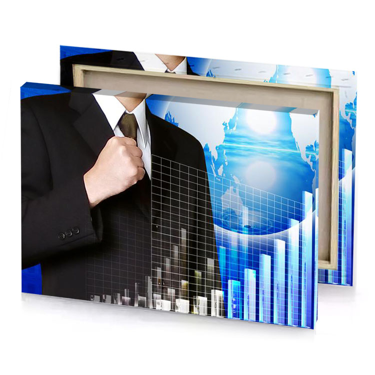 a man in suit and tie is holding business graph smoky black canvas
