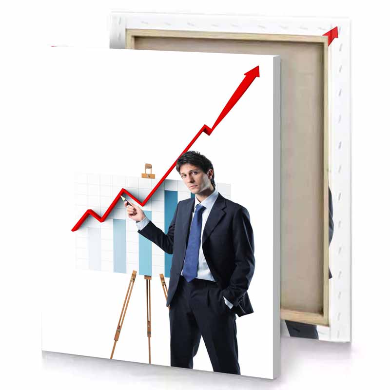 a man in suit and tie is pointing red arrow charcoal canvas