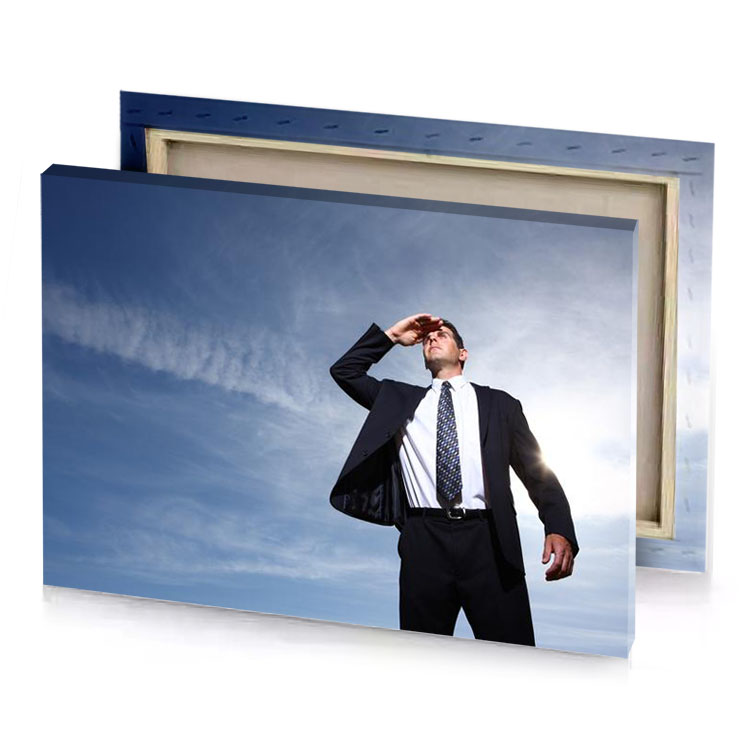 a man in suit and tie is standing on ledge manatee canvas