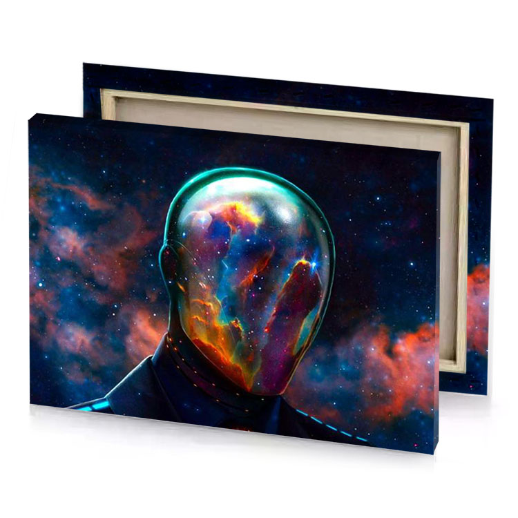 a man in suit and tie with nebula the background charcoal canvas