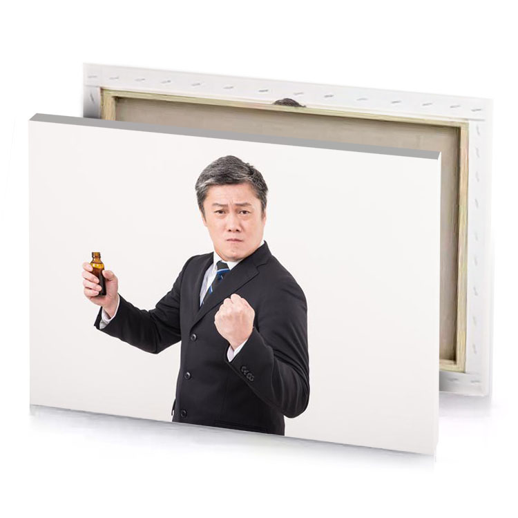 a man in suit holding bottle of beer white smoke canvas