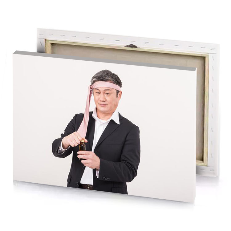 a man in suit holding bottle of wine linen canvas
