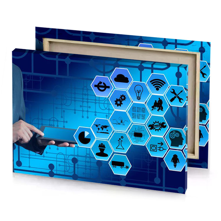 a man in suit holding cell dodger blue canvas