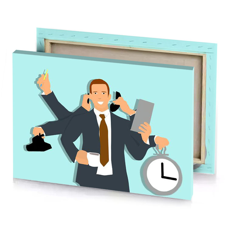 a man in suit holding clock and cell charcoal canvas
