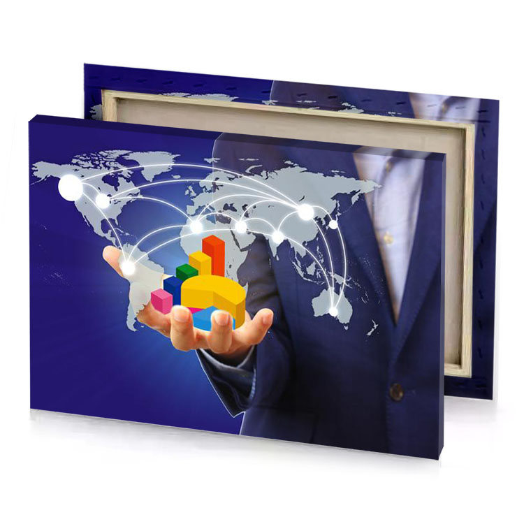 a man in suit holding colorful cube golden poppy canvas