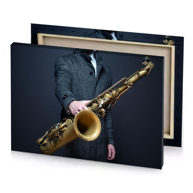a man in suit holding saxophone charcoal canvas