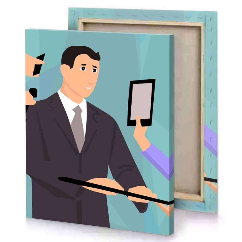 a man in suit is holding tablet taupe canvas
