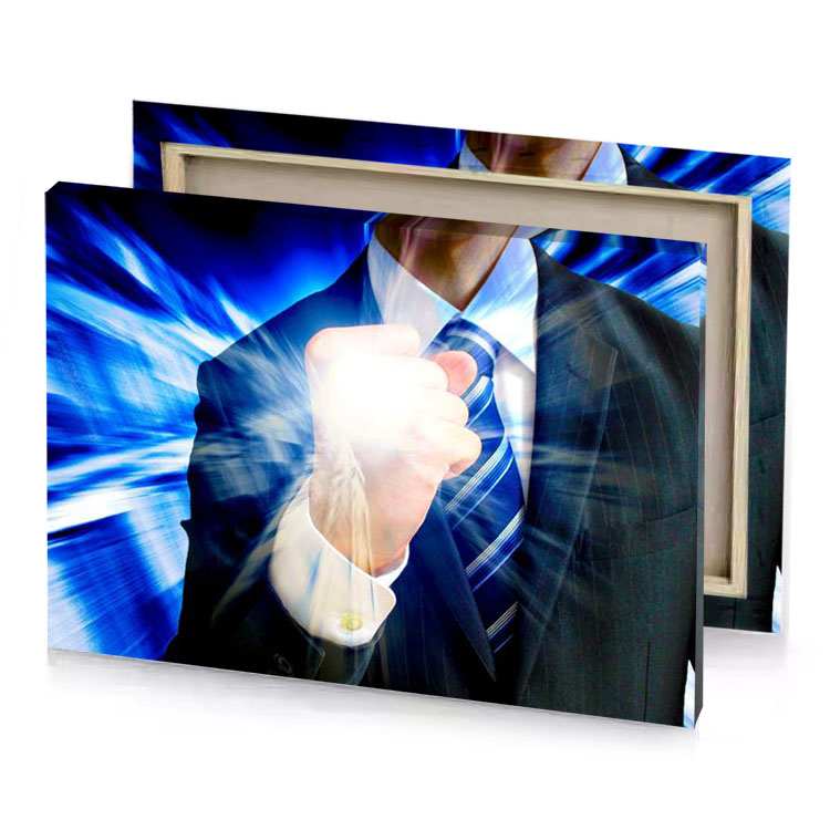a man in suit is pointing his finger at the linen canvas