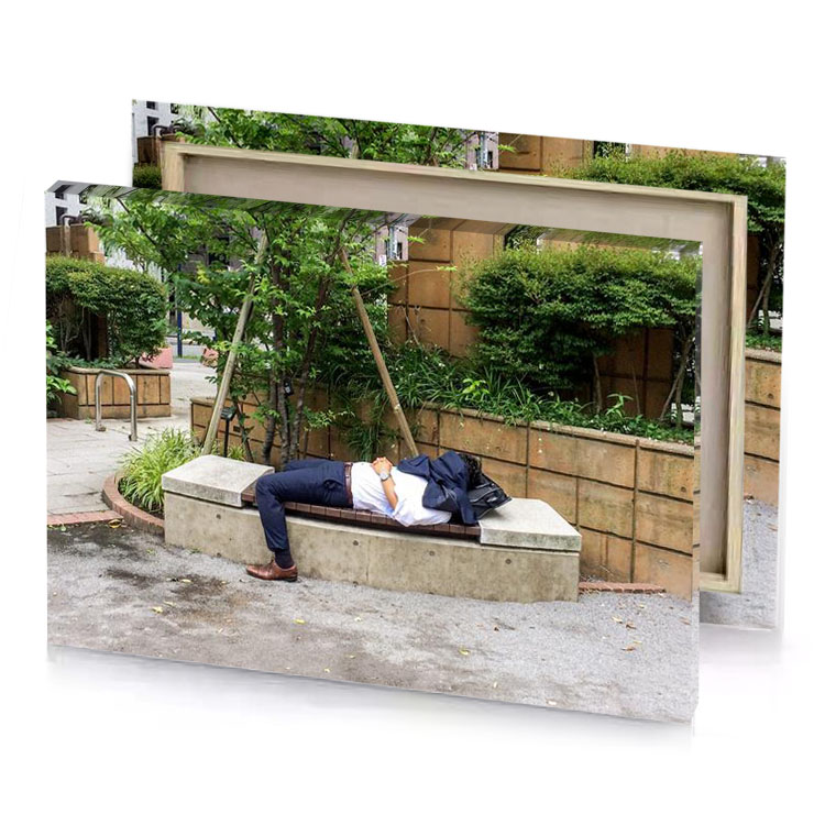 a man in suit is sleeping on bench bistre canvas