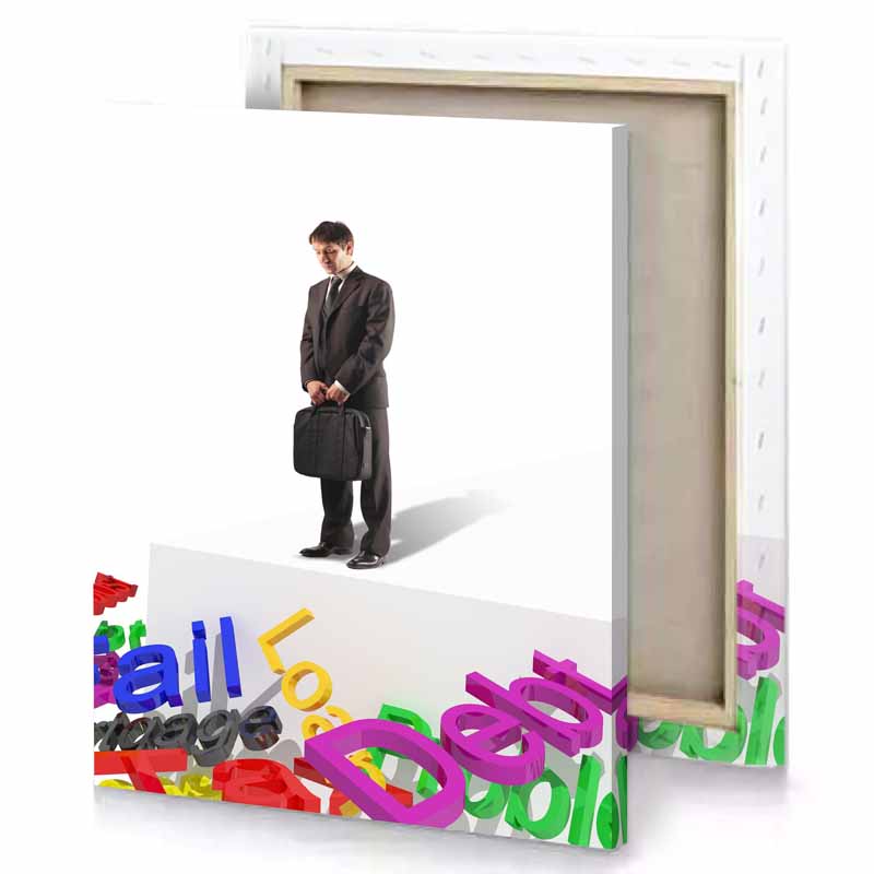 a man in suit standing on white surface with colorful smoke canvas