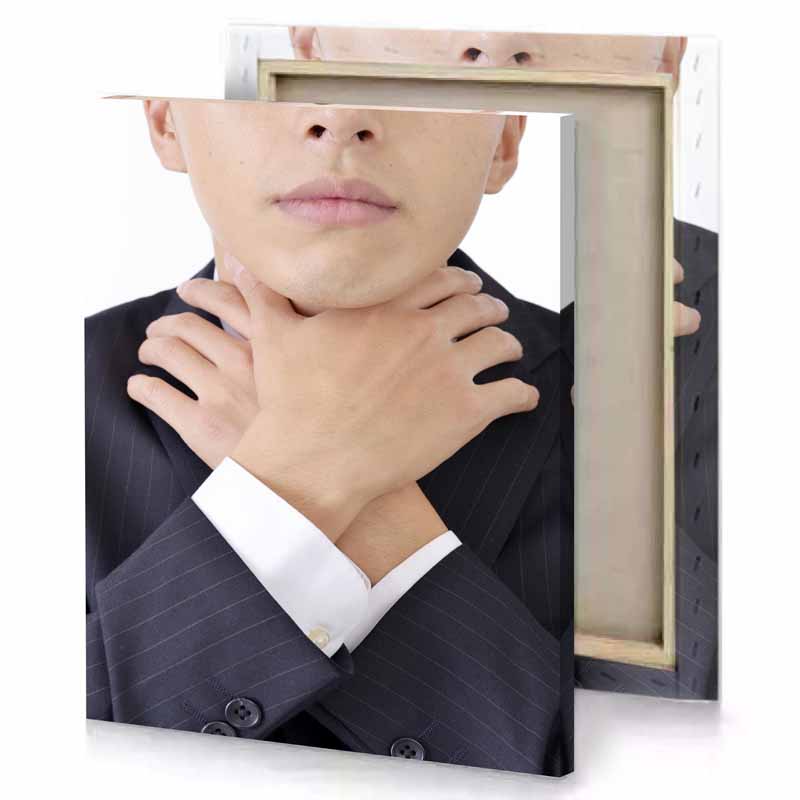 a man in suit with his hands on neck charcoal canvas