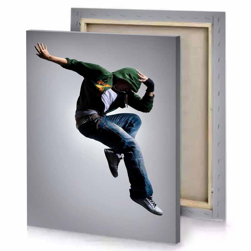 a man in the air smoky black canvas