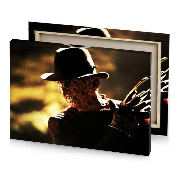 a man in top hat and holding knife yellow orange canvas
