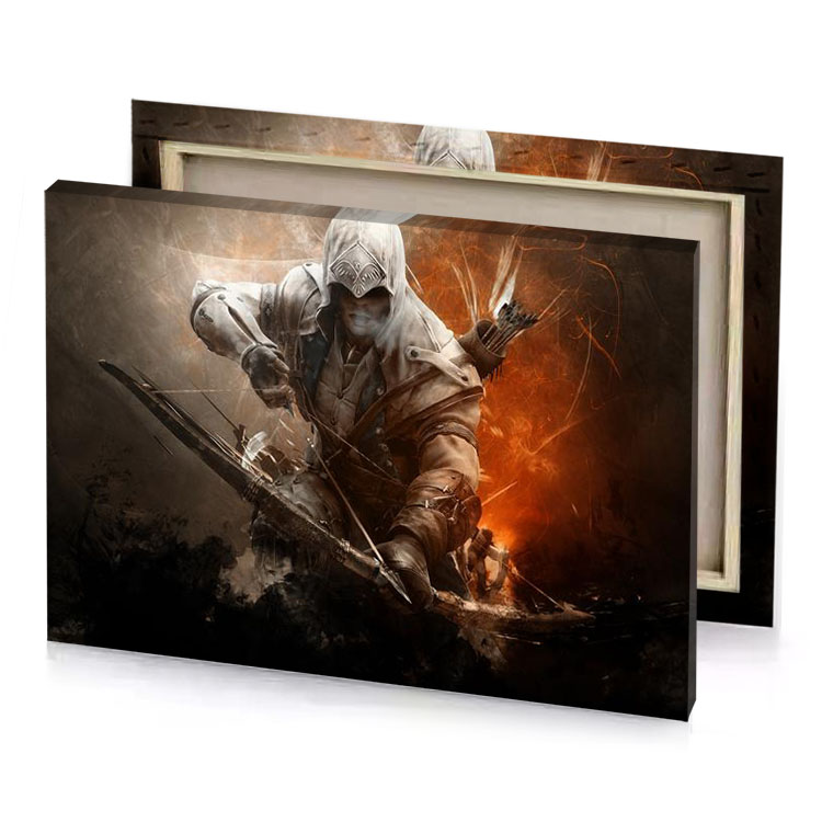 a man in white hoodie holding knife mahogany canvas