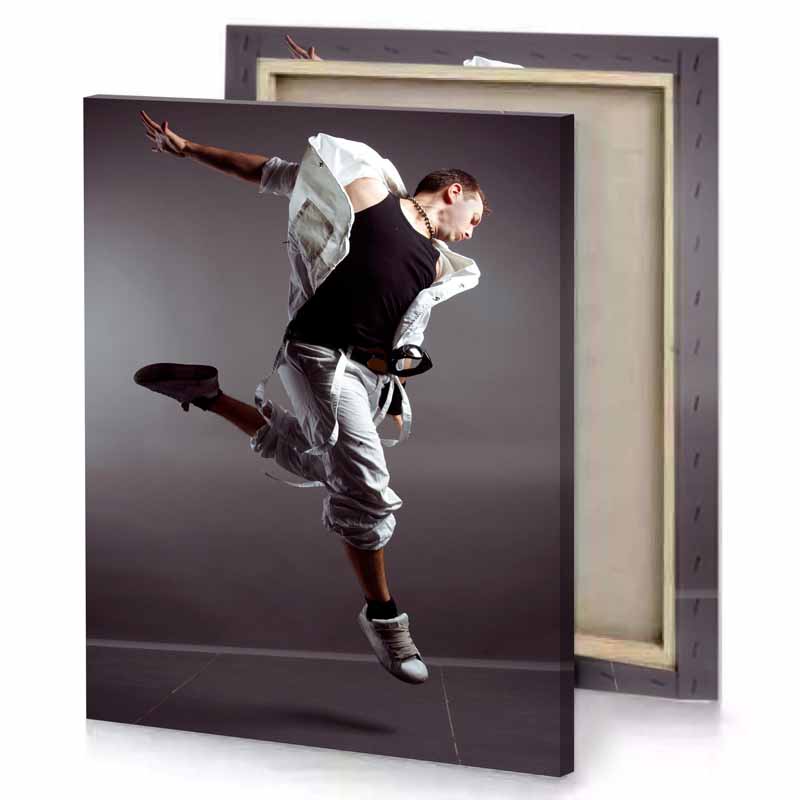 a man in white shirt and gray pants is doing dim canvas