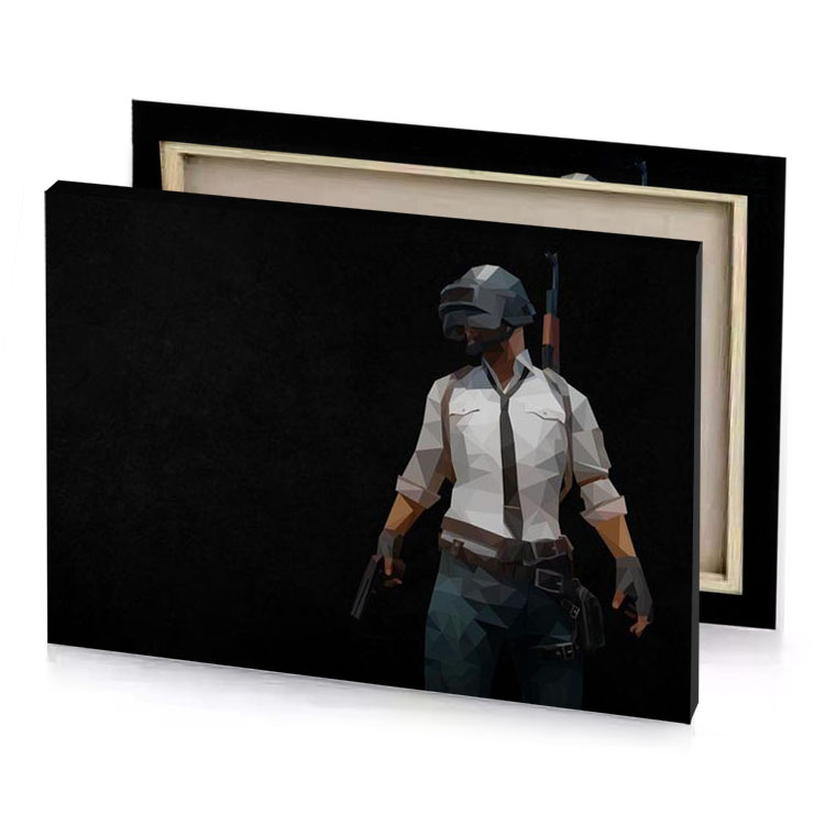 a man in white shirt and tie holding gun gray canvas