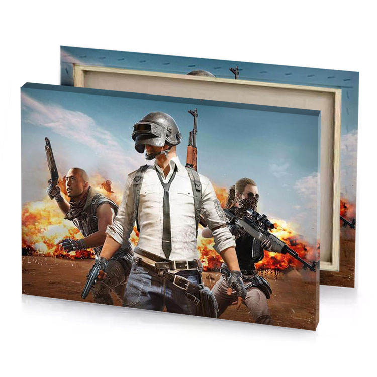 a man in white shirt and tie holding two guns linen canvas