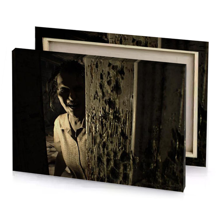a man in white shirt is standing room dark olive green canvas