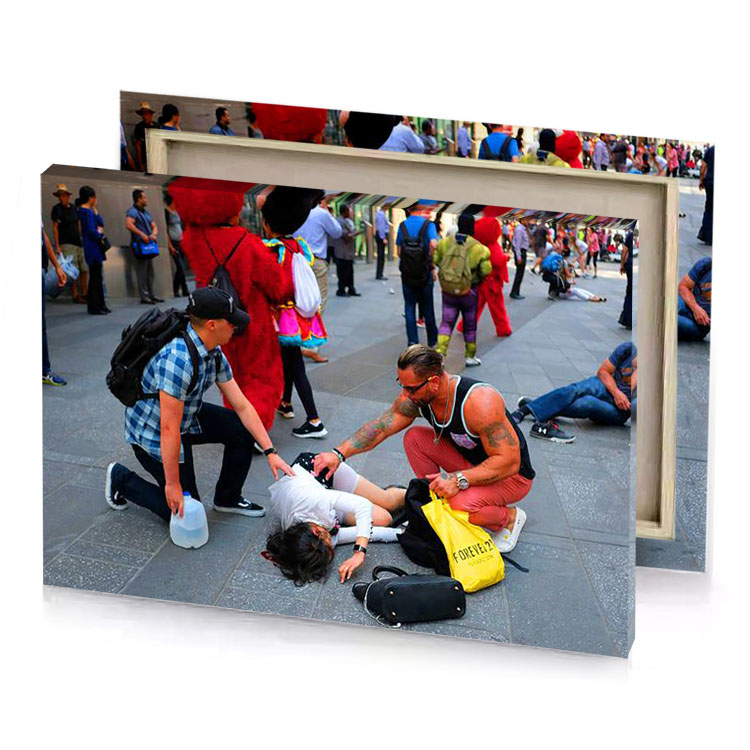 a man is being carried by woman firebrick canvas