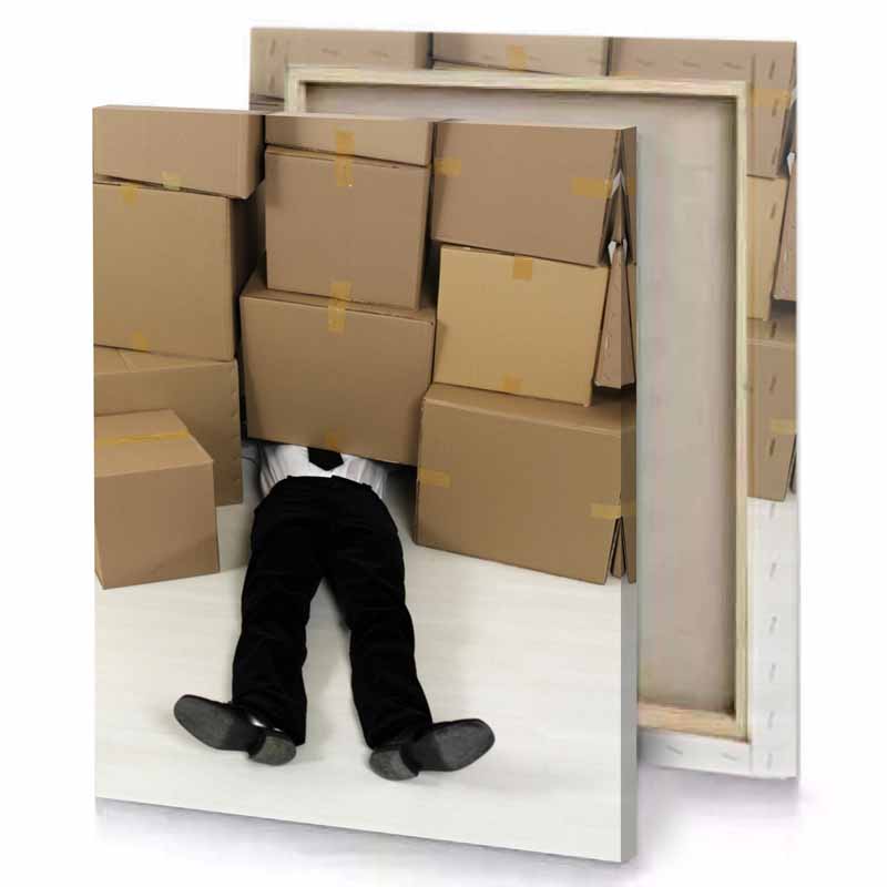 a man is hiding behind pile of boxes camouflage green canvas