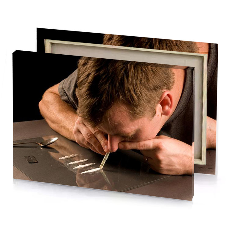 a man is looking at piece of cake smoky black canvas