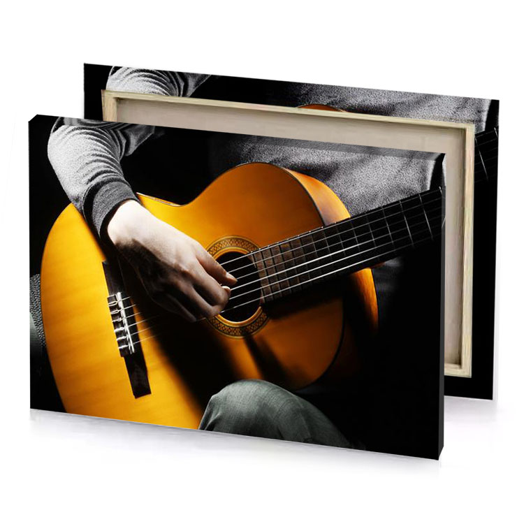 a man is playing guitar in the dark sepia canvas