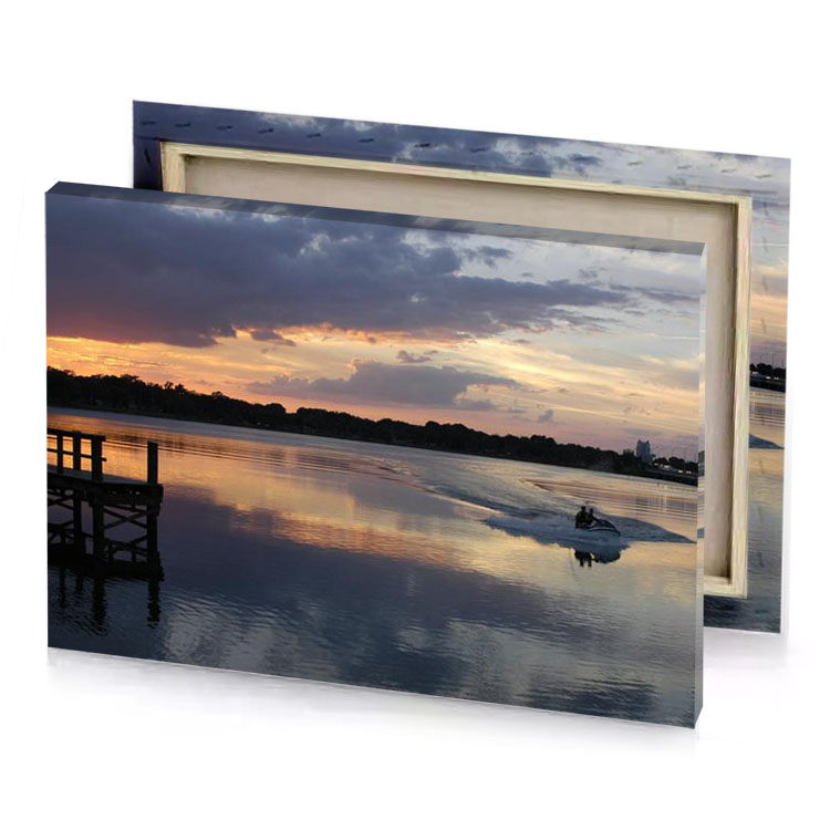 a man is riding boat on lake charcoal canvas