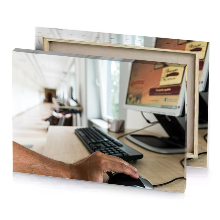 a man is using computer mouse silver canvas