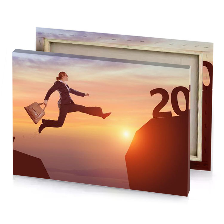 a man jumping over cliff with the numbers 2018 and bistre canvas