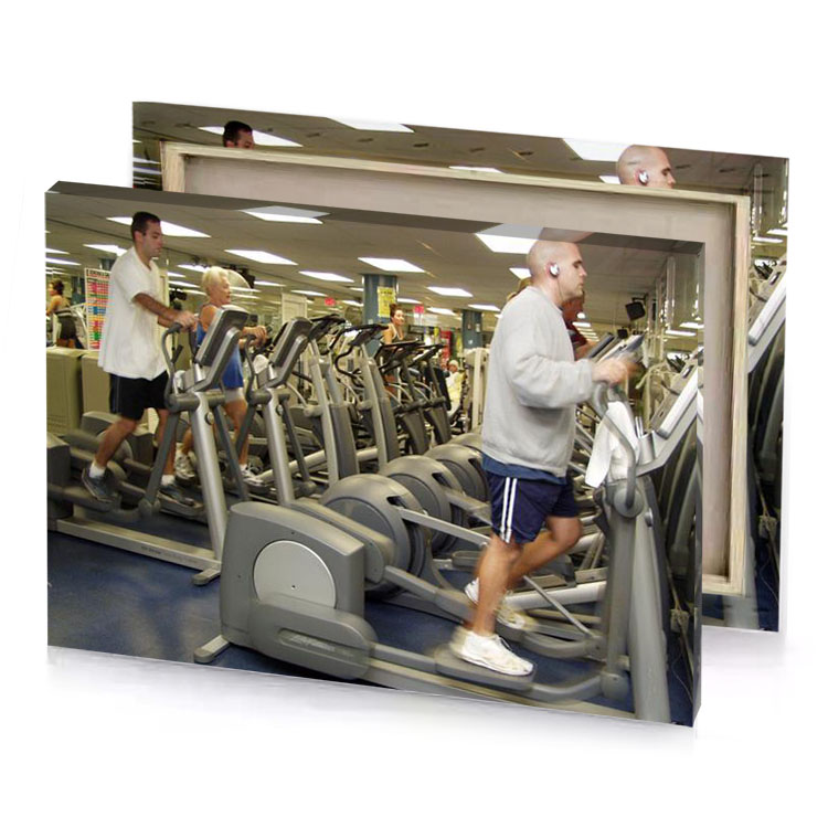 a man on treadmill dim gray canvas