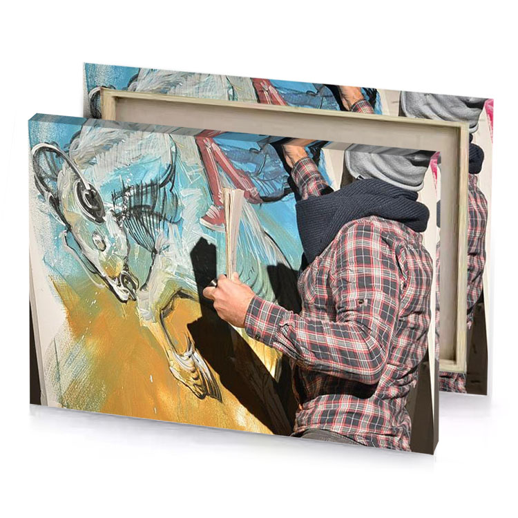 a man painting picture on canvas moonstone blue canvas