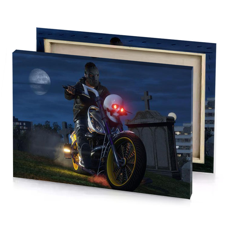 a man riding motorcycle on street garnet canvas