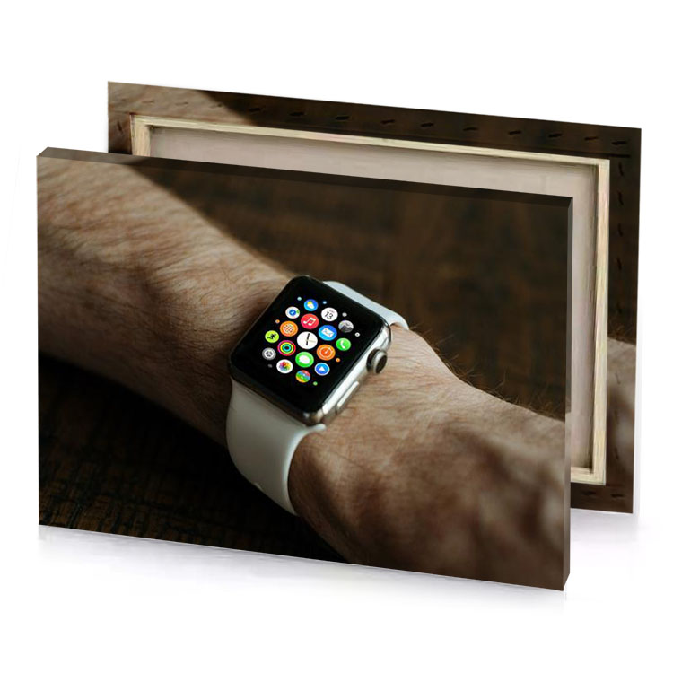a man s hand holding an apple watch rosy brown canvas