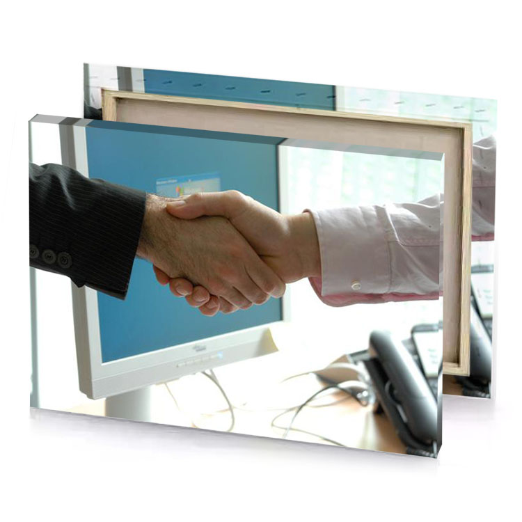 a man shaking hands with another person in front of garnet canvas