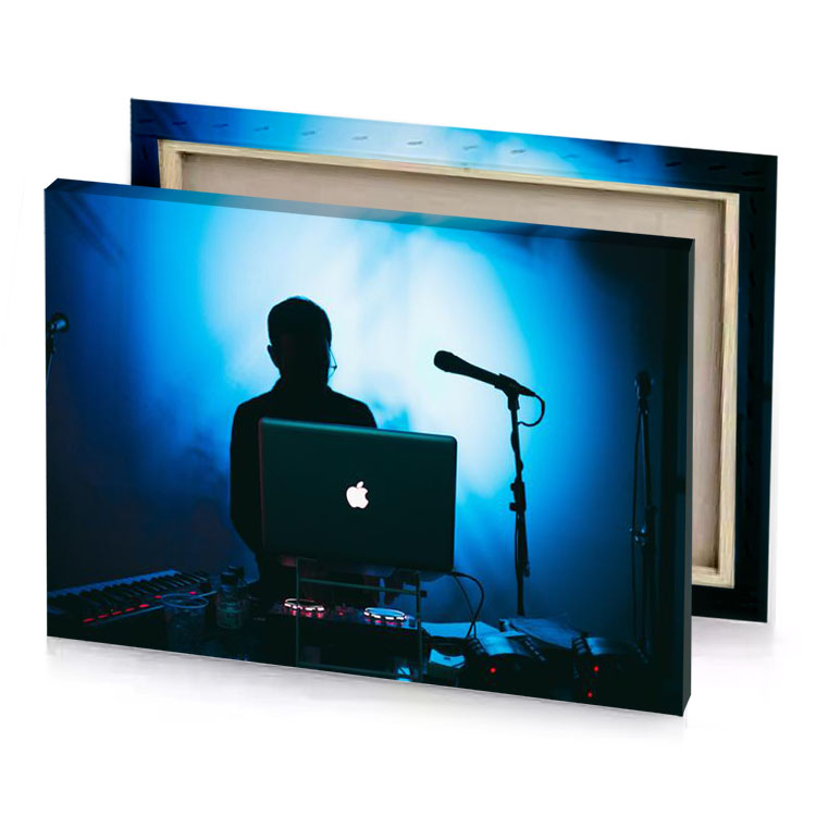 a man sitting at desk with laptop lavender canvas