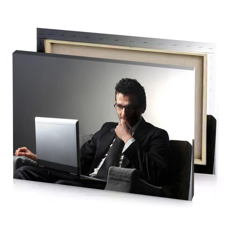 a man sitting in chair with laptop manatee canvas