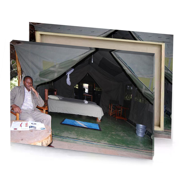 a man sitting in tent smoky black canvas