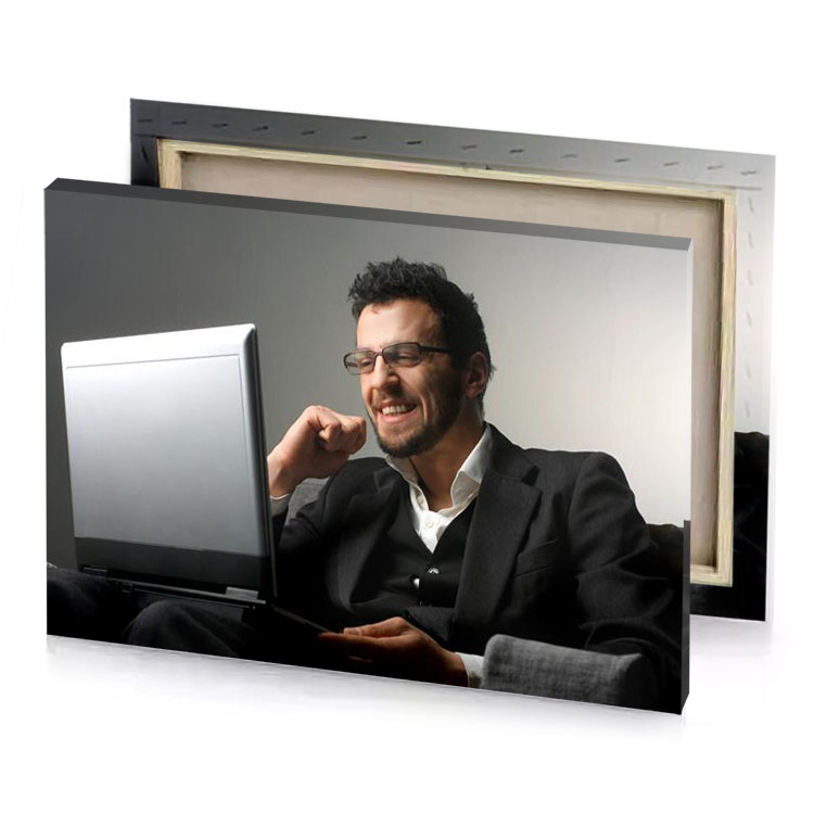 a man sitting on couch smoky black canvas