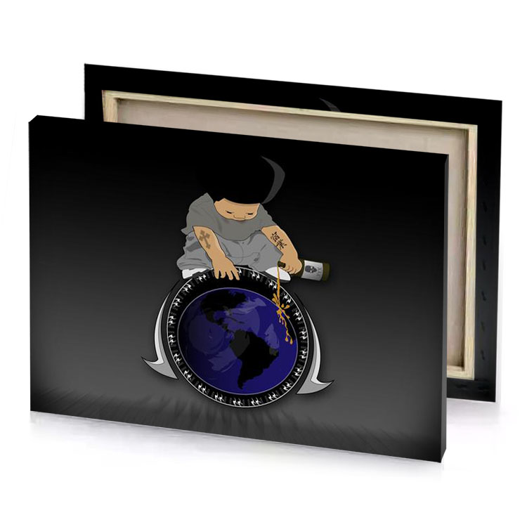 a man sitting on top of clock midnight blue canvas
