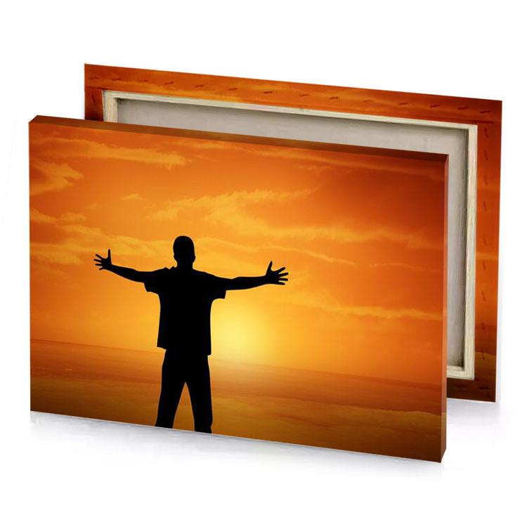 a man standing in the middle of body water yellow orange canvas
