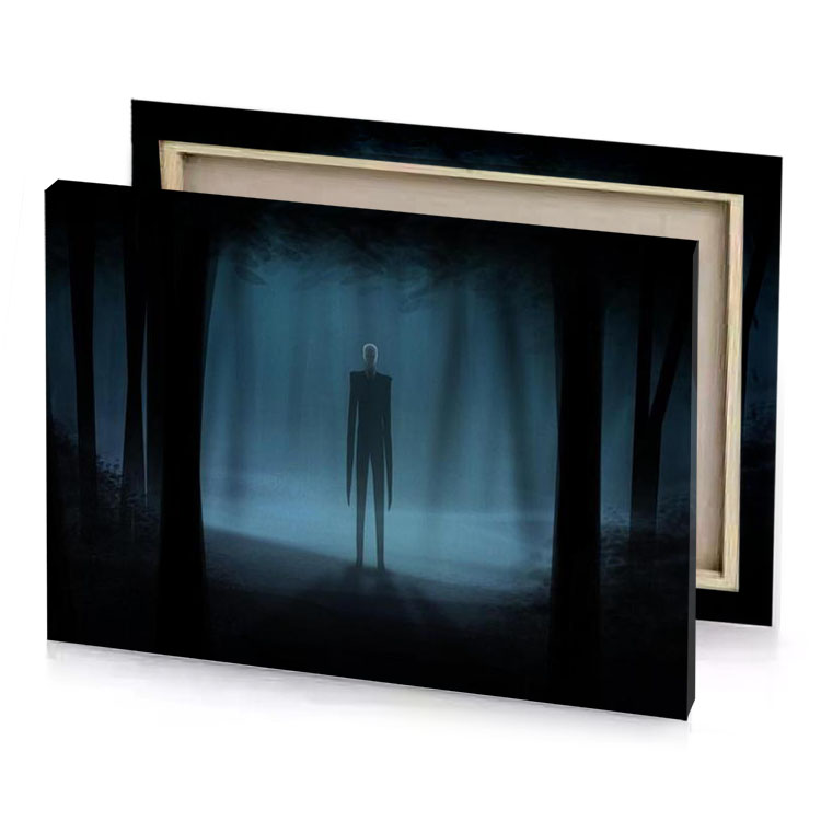 a man standing in the middle of dark forest charcoal canvas