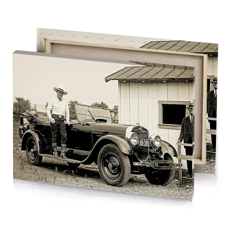 a man standing next to car eggshell canvas