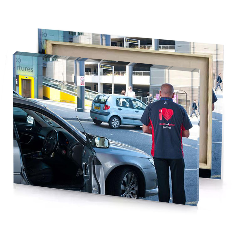 a man standing next to car moonstone blue canvas